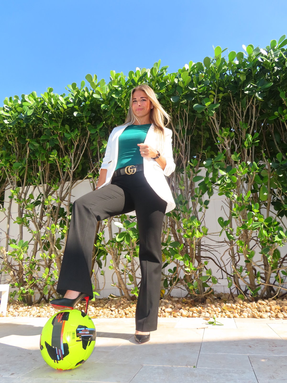 Mia Zambarano standing with soccer ball