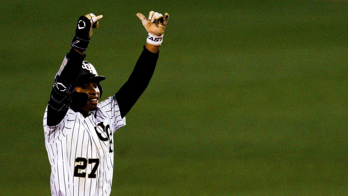 Baseball player celebrating on the field