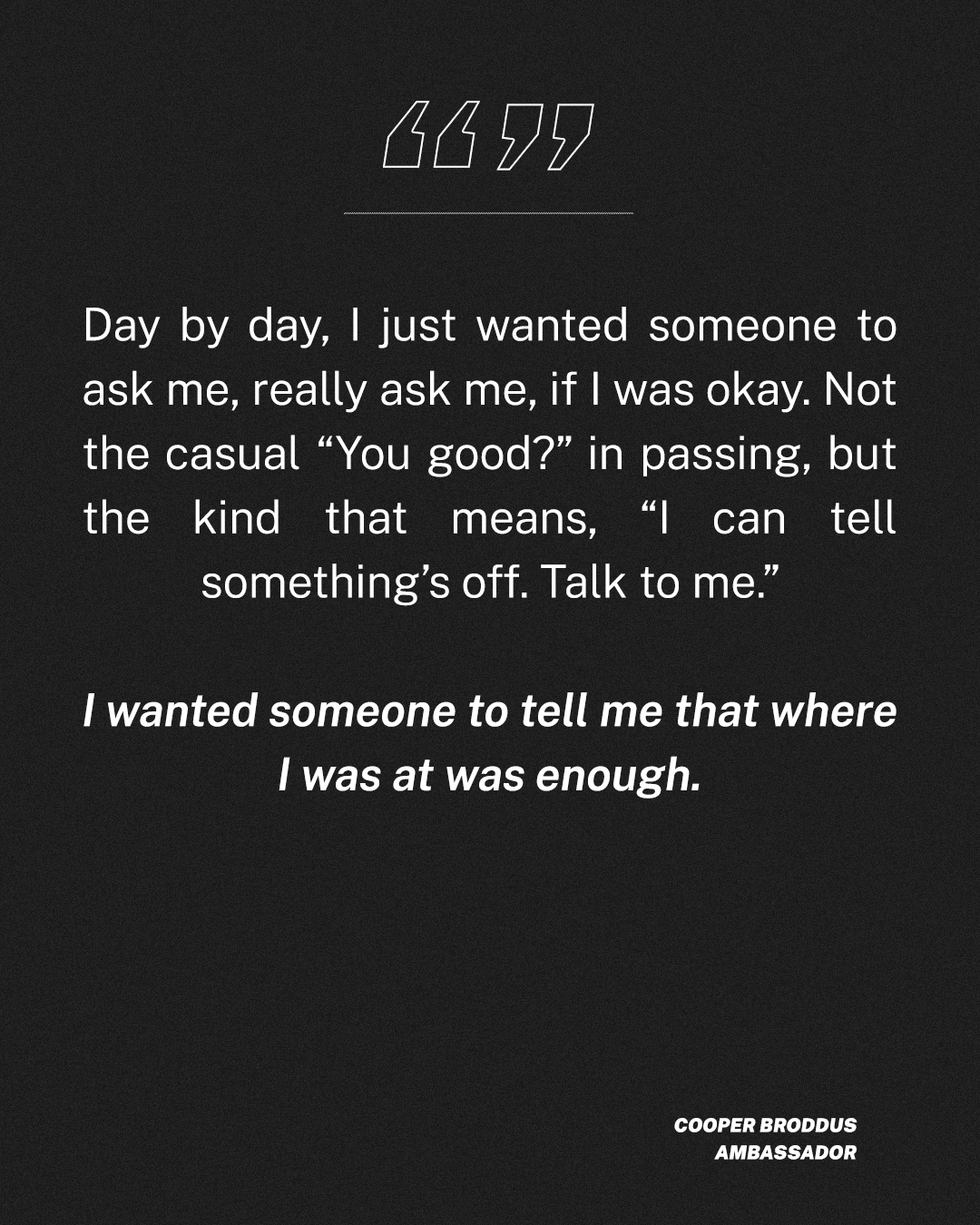 Cooper Broddus graphic about needing support as an athlete